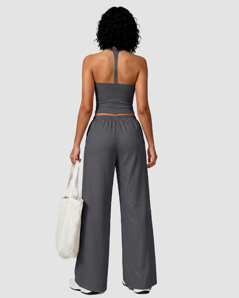 V-Neck Strappy-Back Top & Wide-Leg Pants Set