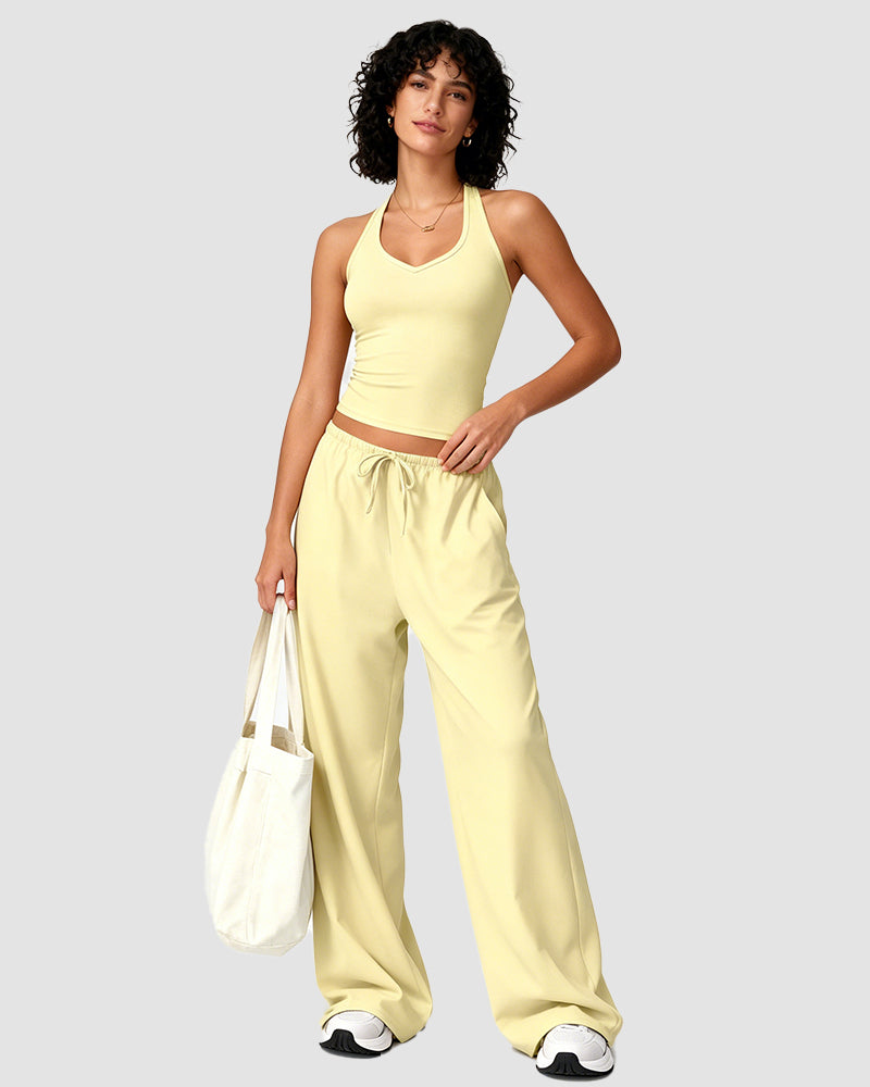 V-Neck Strappy-Back Top & Wide-Leg Pants Set