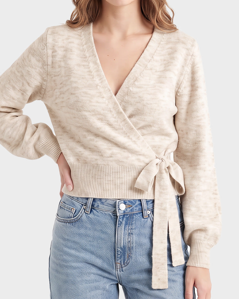V-Neck Wrap Tie-Waist Knit Top