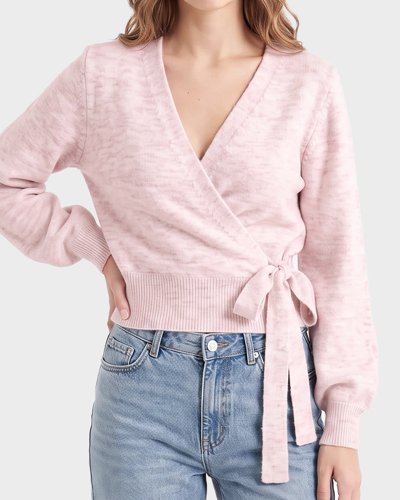 V-Neck Wrap Tie-Waist Knit Top