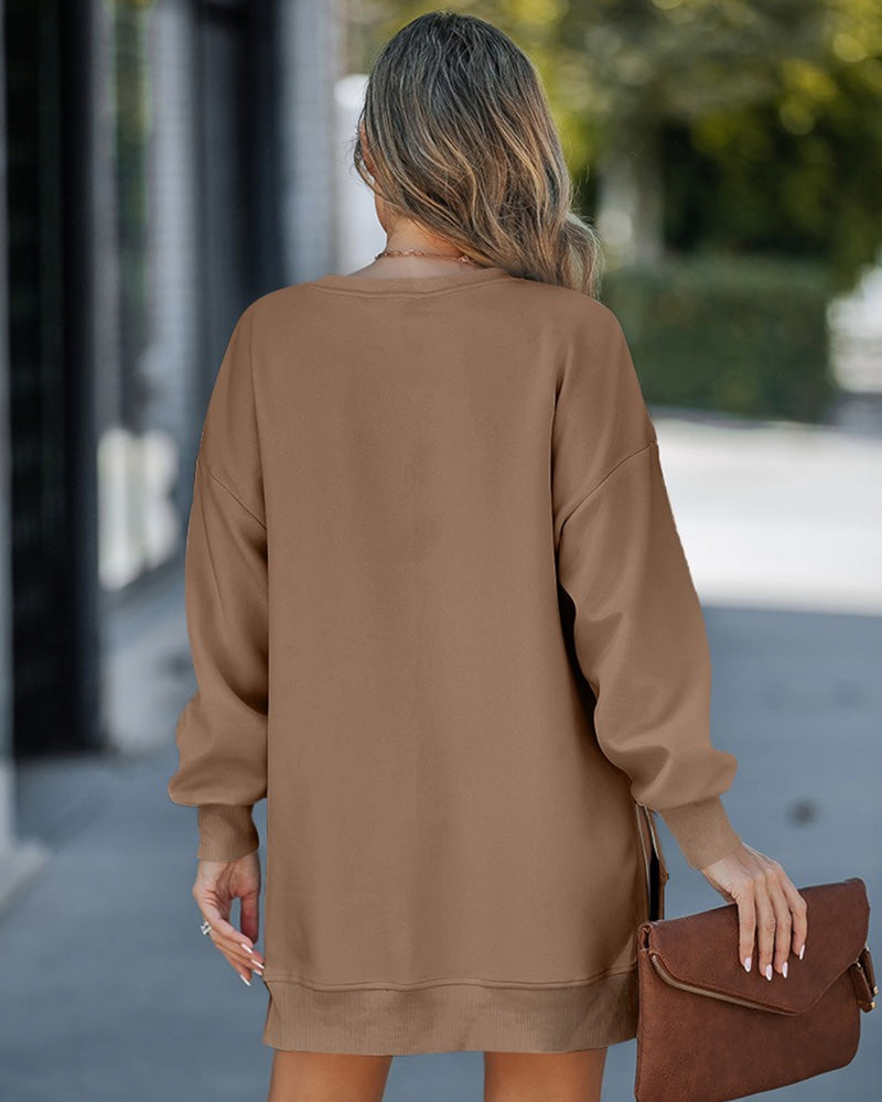 Casual Long Sleeve Zipper Slit Oversized Sweatshirt