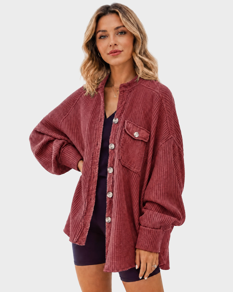 Waffle Knit Button-Down Shacket