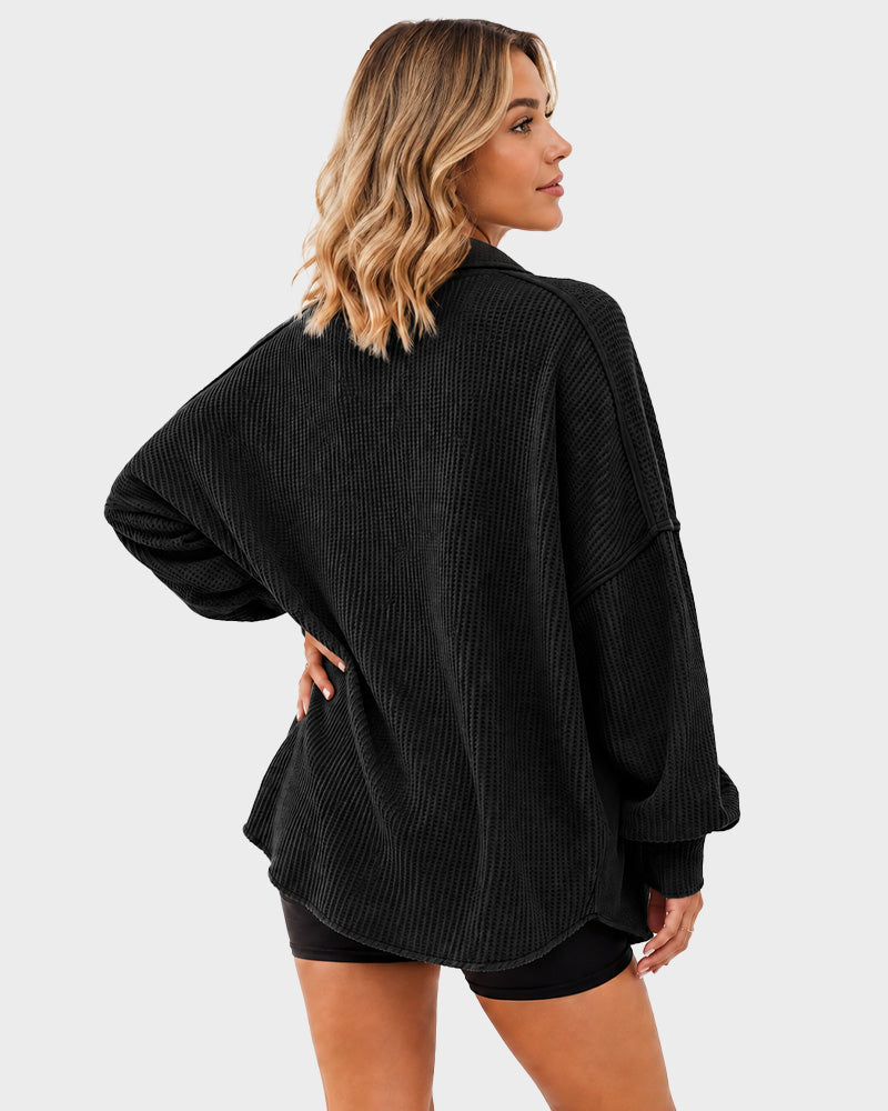 Waffle Knit Button-Down Shacket