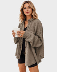Waffle Knit Button-Down Shacket