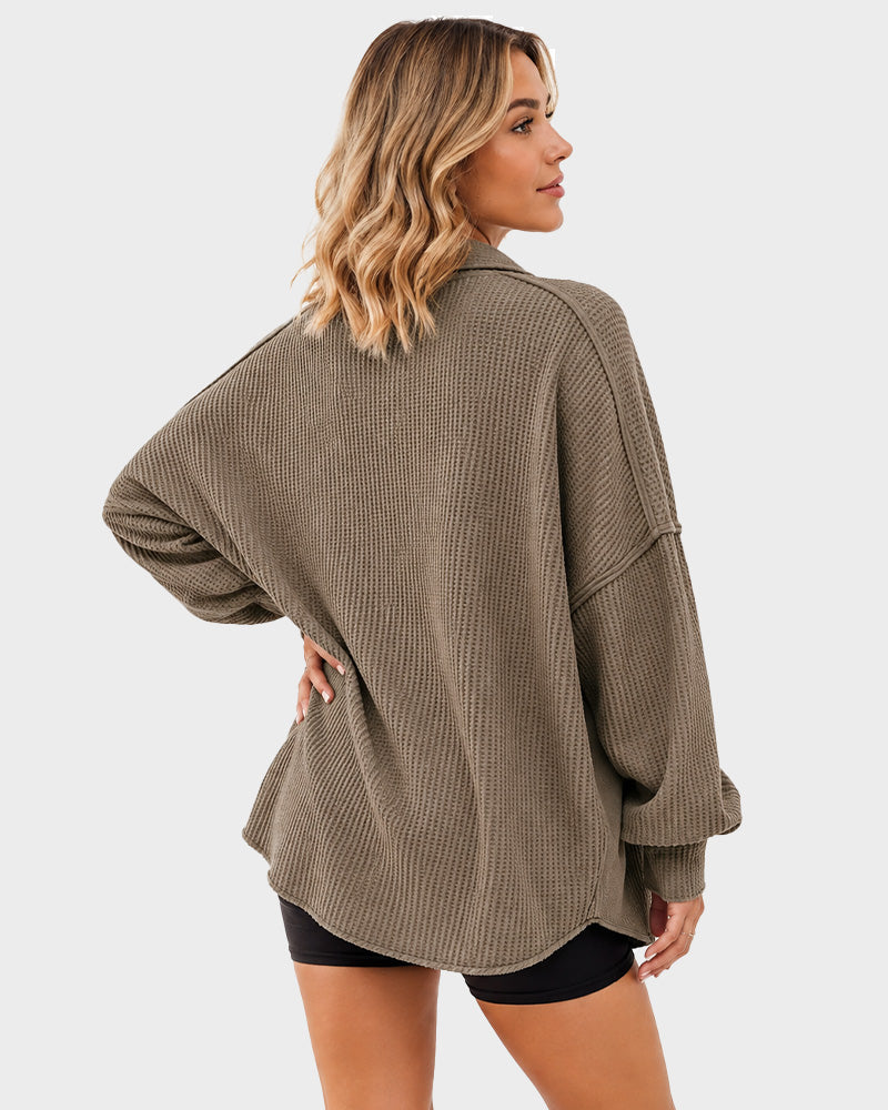 Waffle Knit Button-Down Shacket