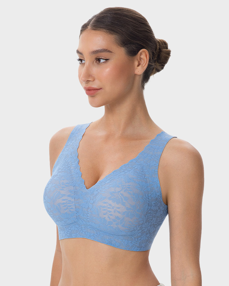 Wireless Lace Cami Bra with Built-In Cups & Seamless Minimizer Fit