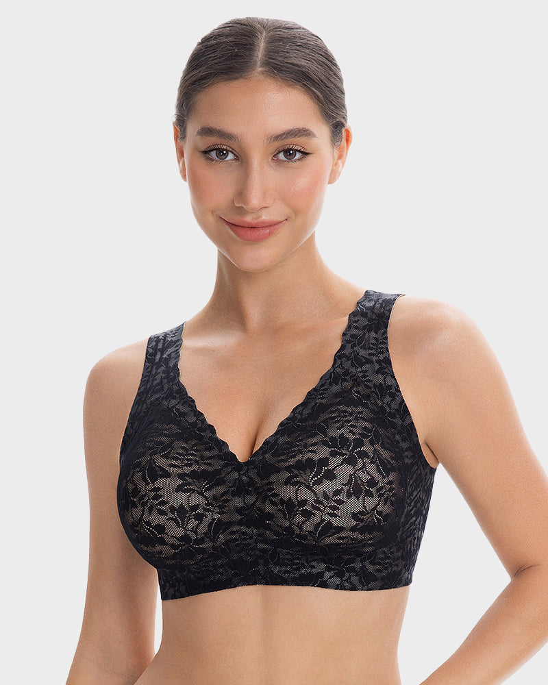 Wireless Lace Cami Bra with Built-In Cups & Seamless Minimizer Fit
