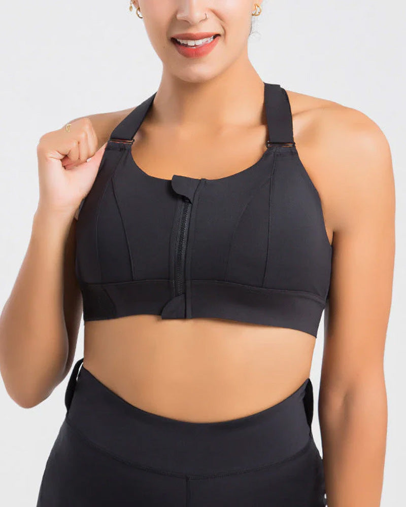 SheCurve® Women's High Impact Sports Bra Plus Size Zip-Front Shock Absober