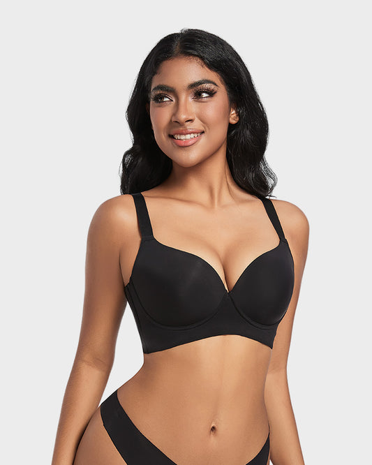 SheCurve®Back Smoothing Push-Up Plunge Bra - Black