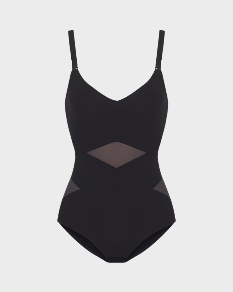 Criss-Cross Mesh Panel Sculpting Bodysuit