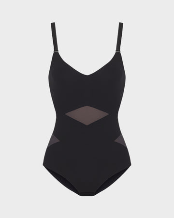 Criss-Cross Mesh Panel Sculpting Bodysuit