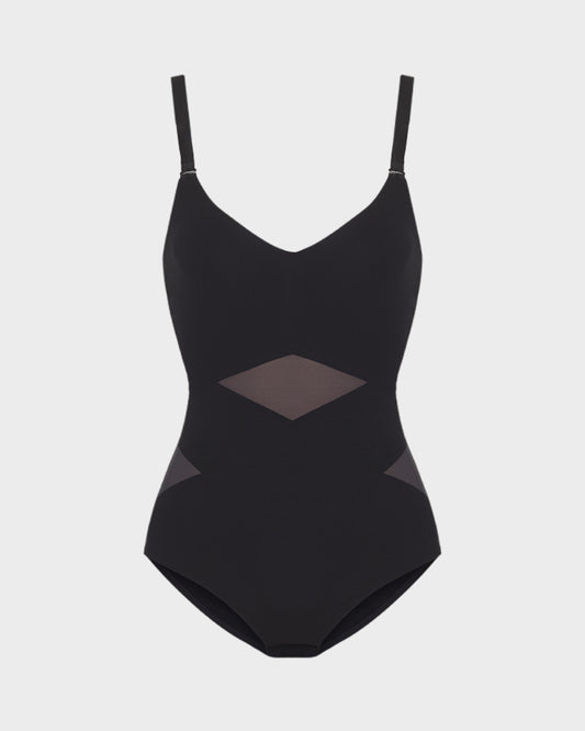 Criss-Cross Mesh Panel Sculpting Bodysuit