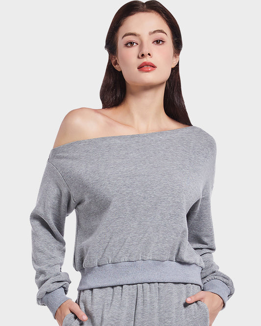 Soft Stretchy Off-Shoulder Long Sleeve Sweatshirt