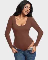 SheCurve®Seamless Sculpt Long Sleeve Scoop Neck Thong Bodysuit