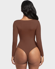 SheCurve®Seamless Sculpt Long Sleeve Scoop Neck Thong Bodysuit