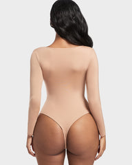 SheCurve®Seamless Sculpt Long Sleeve Scoop Neck Thong Bodysuit