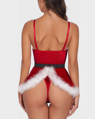 Sexy Christmas Velvet Mini Dress with Matching Thong