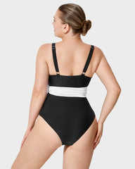 Color-Blocked Belted One-Piece Swimsuit