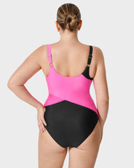 Trendy Color-Blocked Front Zip Tank Swimsuit