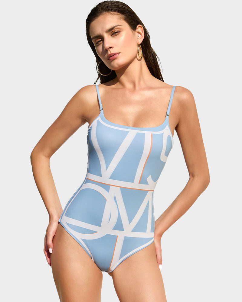 Trendy Reversible Letter Print One-Piece Swimsuit