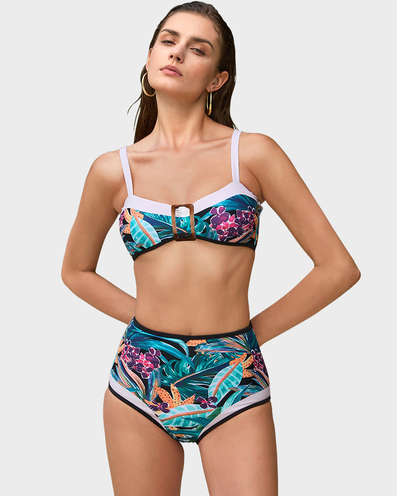 Stylish High Waist Floral Print Bikini Set