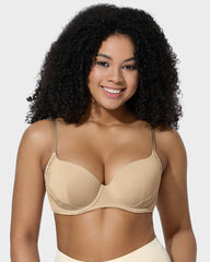 Deep V Lace Trim Full Coverage Push Up Bra