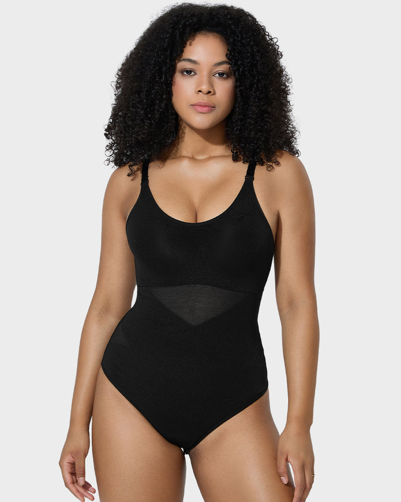 Criss-Cross Mesh Panel Sculpting Bodysuit