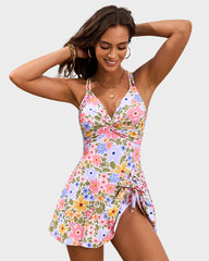 Knot Hem Ruched One-Piece Swim Dress