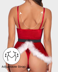 Sexy Christmas Velvet Mini Dress with Matching Thong