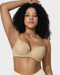 Deep V Lace Trim Full Coverage Push Up Bra