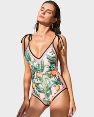 Reversible Floral Print Tie-Strap One-Piece Swimsuit