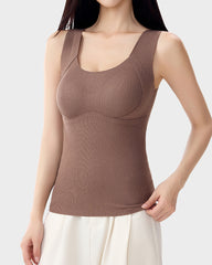 Knit Ribbed Built-In Bra Thickened Thermal Tank Top