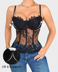 Sexy Sheer Lace Mesh Bralette Boning Cami Top