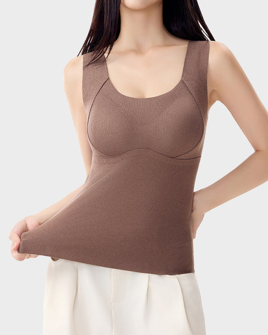 Knit Ribbed Built-In Bra Thickened Thermal Tank Top