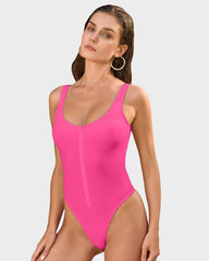 Zip Front Tank Thong Back One-Piece Swimsuit