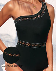 Stylish One-Shoulder Fitted Cut-Out Swimsuit