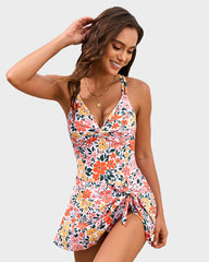 Knot Hem Ruched One-Piece Swim Dress