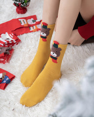 Christmas Cartoon Animal Print Comfort Socks (4 Pack)