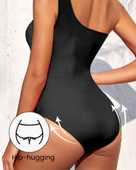 Stylish One-Shoulder Fitted Cut-Out Swimsuit