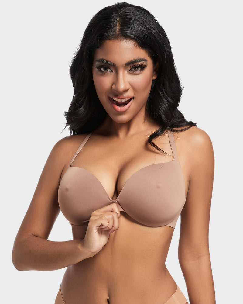 Nipple Detail Push-Up Bra - Coffee