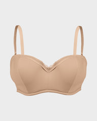 Lace Trim Molded Cup Underwire Bra with Removable Straps
