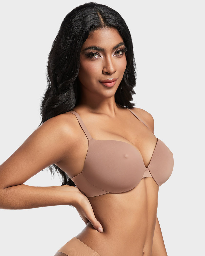 Nipple Detail Push-Up Bra - Coffee