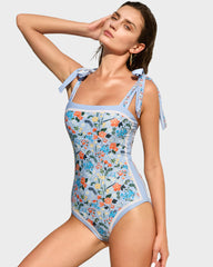 Reversible Tie-Strap Floral Print One-Piece Swimsuit