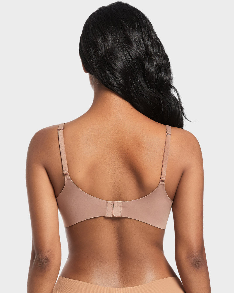 Nipple Detail Push-Up Bra - Coffee