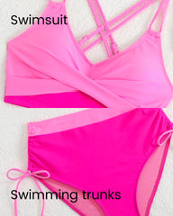 Color-Block Drawstring Cross-Back Bikini Set