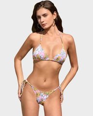 Floral Print Ruched Halter Tie Triangle Bikini Set