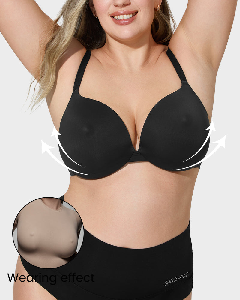 Nipple Detail Push-Up Bra - Coffee