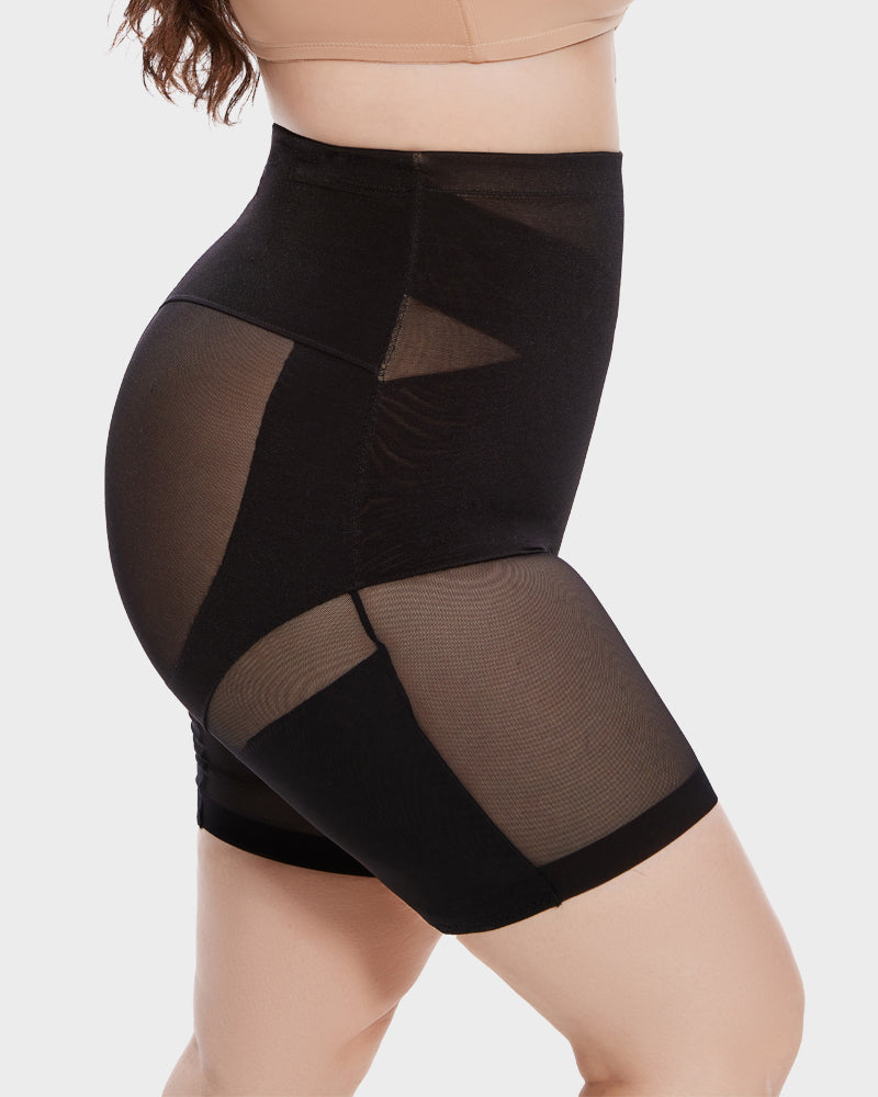 High Waist Criss-Cross Mesh Shaping Mid-Thigh Shorts