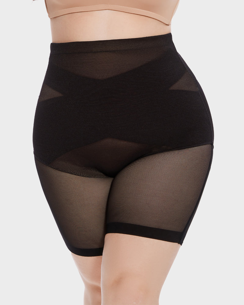 High Waist Criss-Cross Mesh Shaping Mid-Thigh Shorts