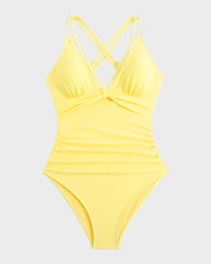 V-Neck Hollow Trim Knotted One-Piece Swimsuit